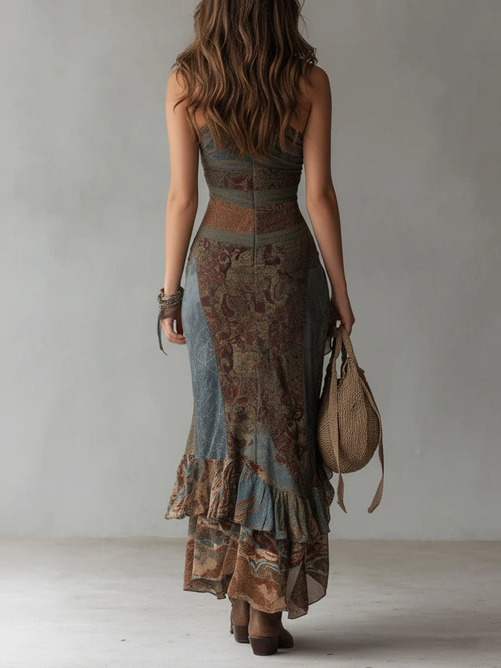 Elena™ - Long One Shoulder Printed Dress