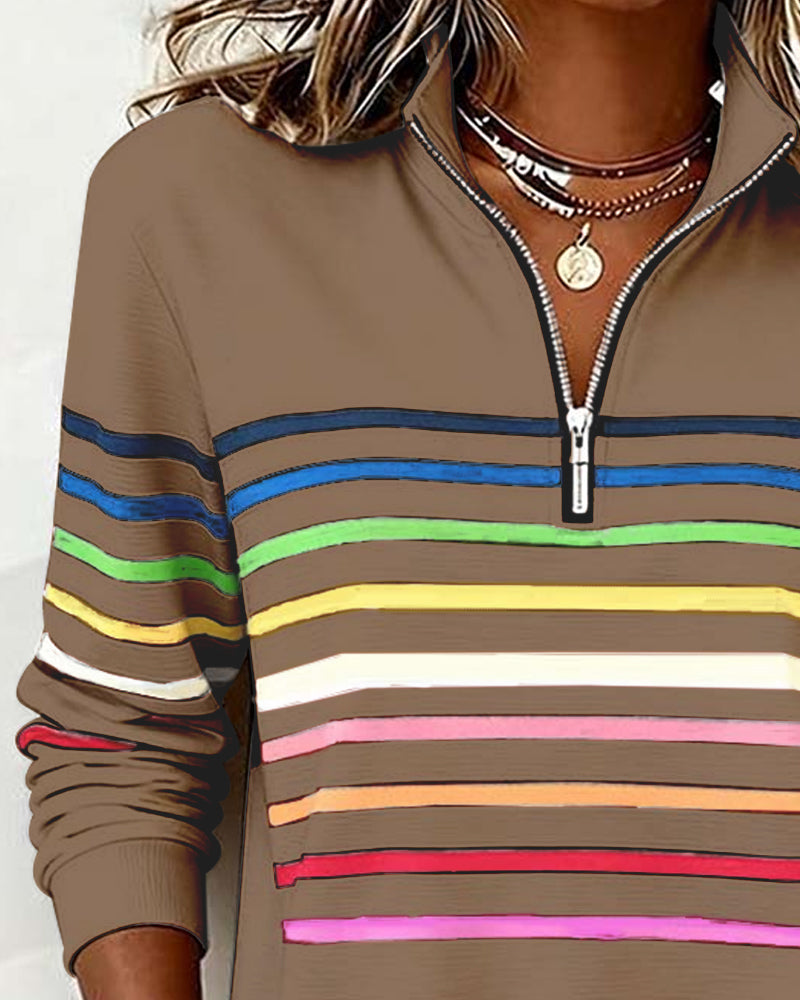 Rosetta | Striped Half Zip Sweatshirt For Women