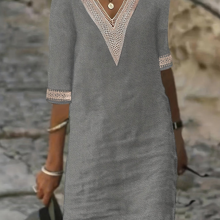 Wendy-V-Neck Lace Half-Sleeve Dress