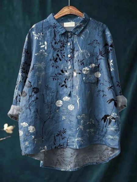 Caroline | Floral Oversized Collar Blouse For Women