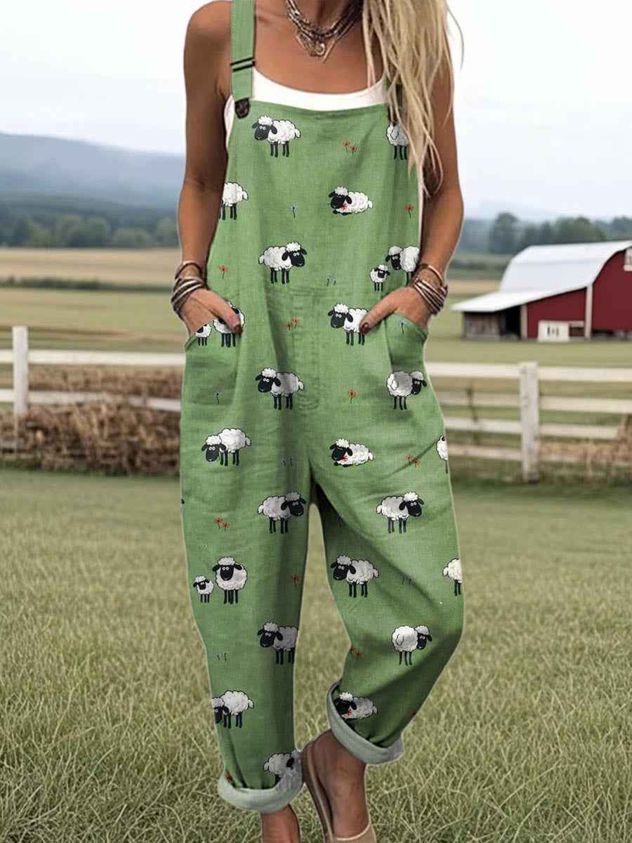 Jane | Sheep Print Dungarees
