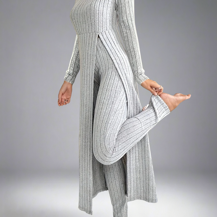 Rochy-Ribbed Long-sleeved Top and Bottom