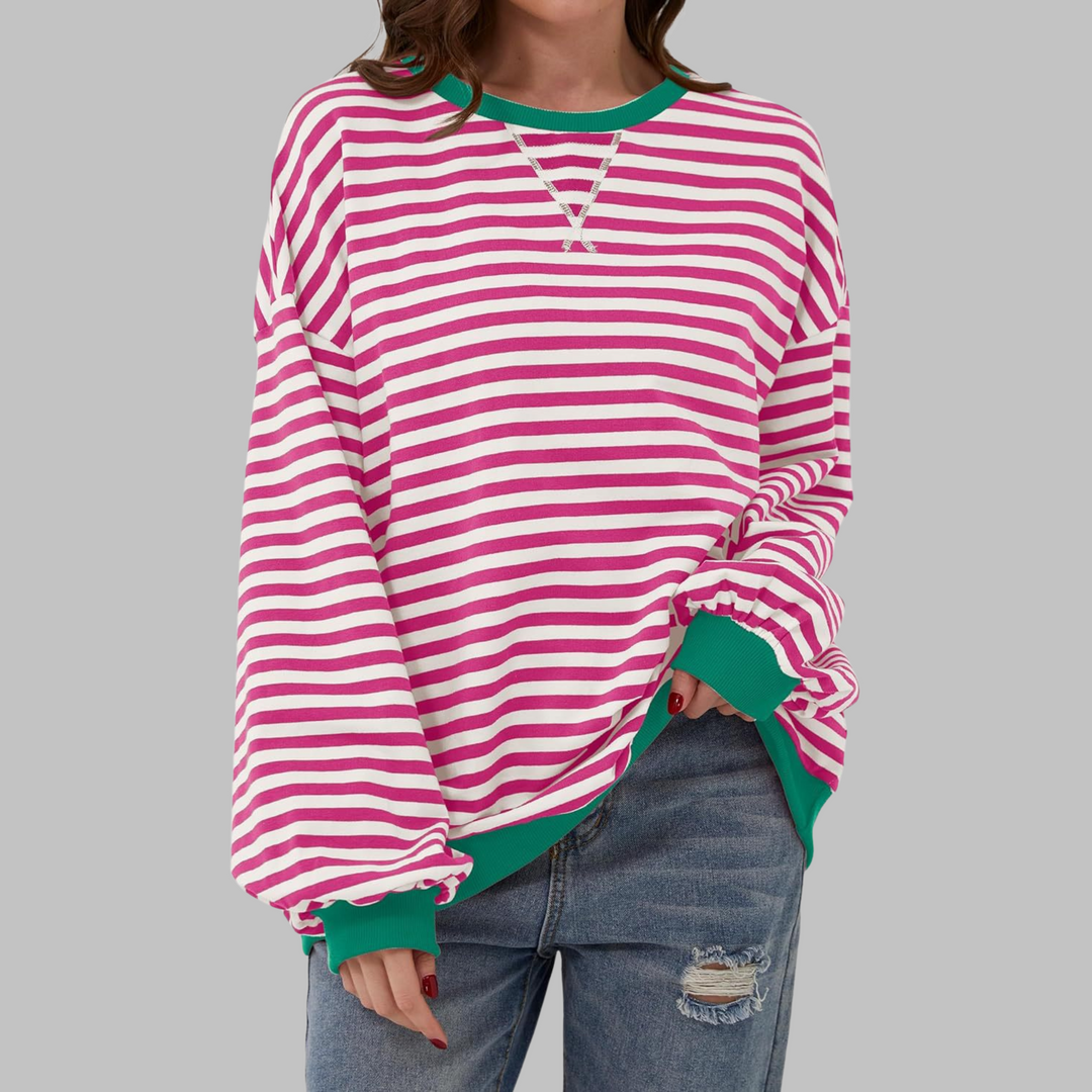 Licha™ - Casual Long Sleeve Round Neck Striped Sweatshirt