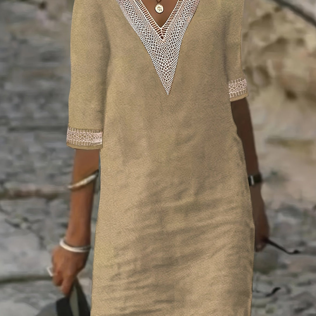 Wendy-V-Neck Lace Half-Sleeve Dress