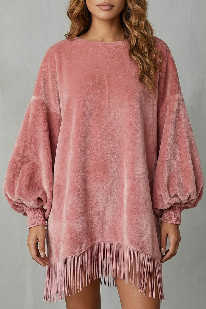 Bellurie – Voluminous Sleeves – Fringe Mini Dress