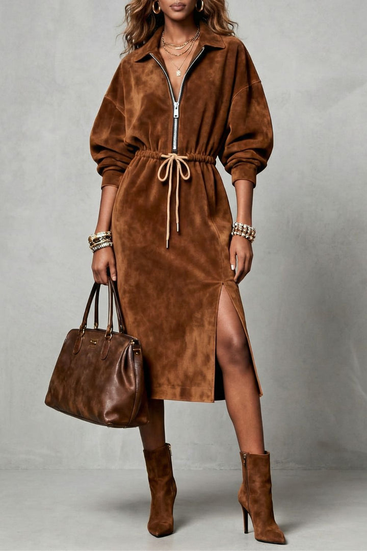 Zanetta – Drawstring Waist – Zip Midi Dress