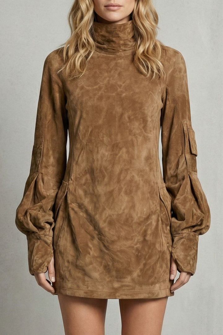 Marcella – High Neck Silhouette – Suede-Effect Mini Dress