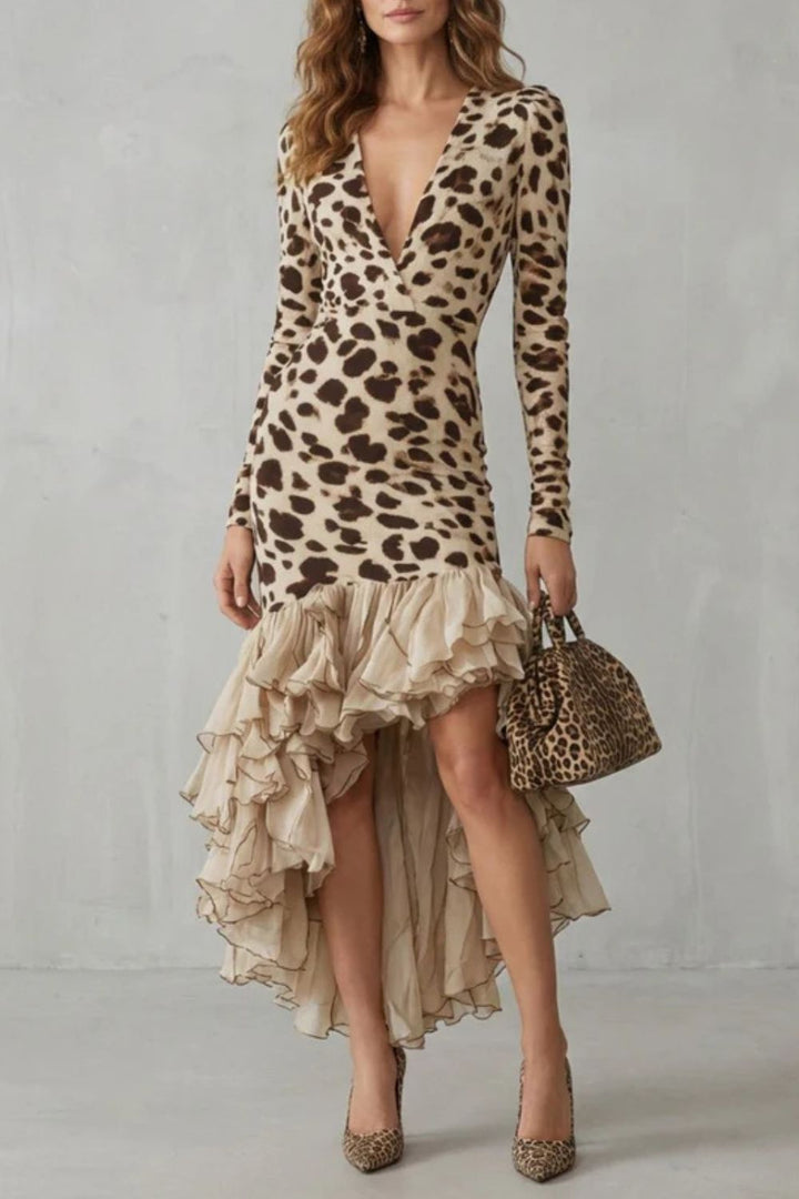 Lioraé – Ruffled Hem – Leopard Print Midi Dress
