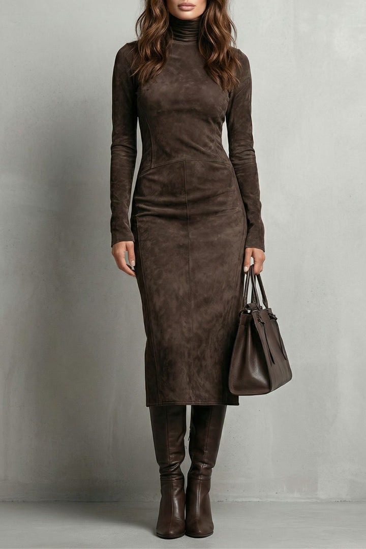 Levréne – Sculpted Suede Effect – Turtleneck Midi Dress