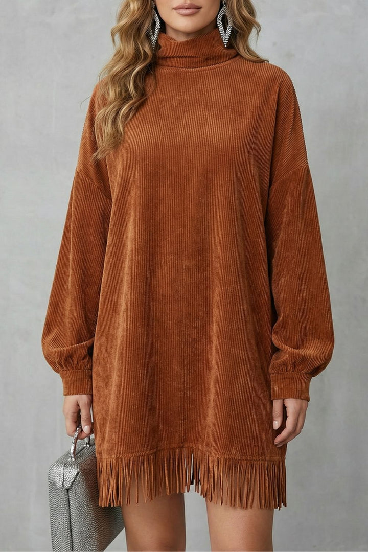 Castellaine – Fringed Charm – Turtleneck Mini Dress