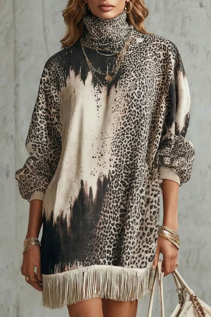 Solenne – Fringed Hemline – Leopard Mini Dress