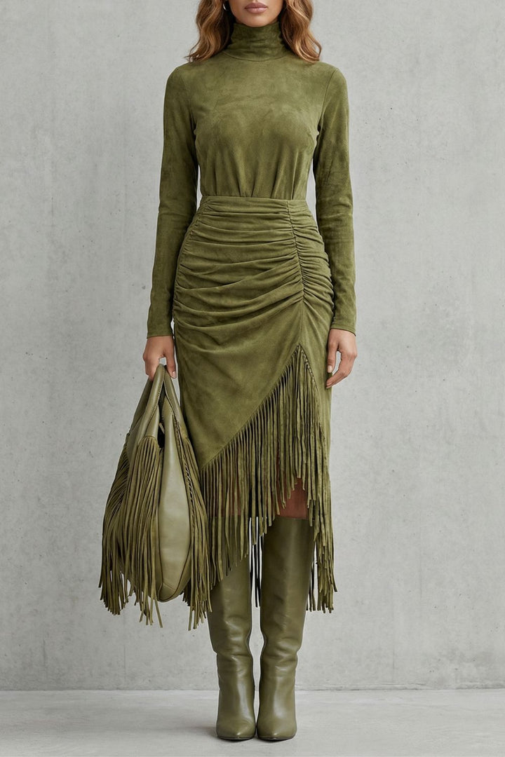 Soléna – Ruched Fringe Detail – Midi Dress
