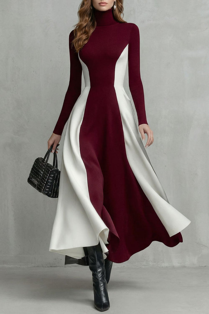 Mariveille – Sculpted Contrast Flow – Turtleneck Dress