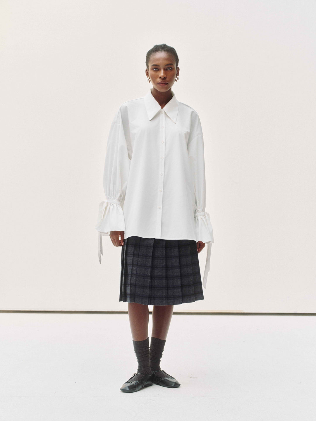 Structured Check Pleated Skirt