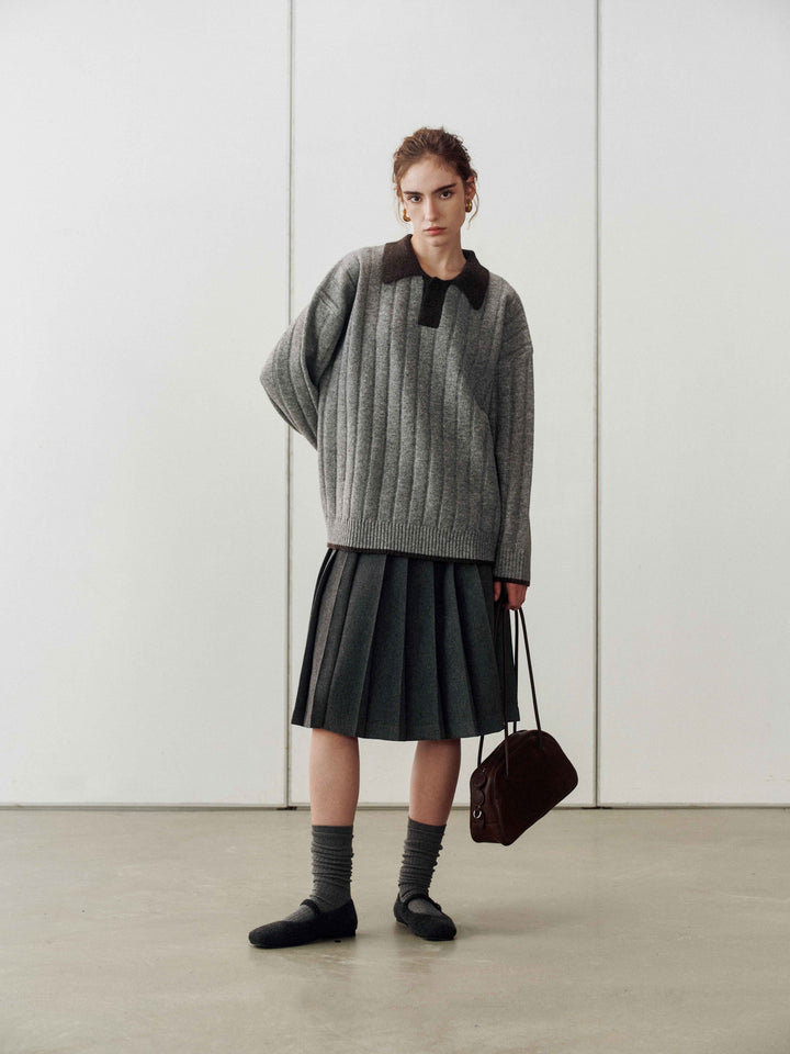 Structured Pleated Midi Skirt