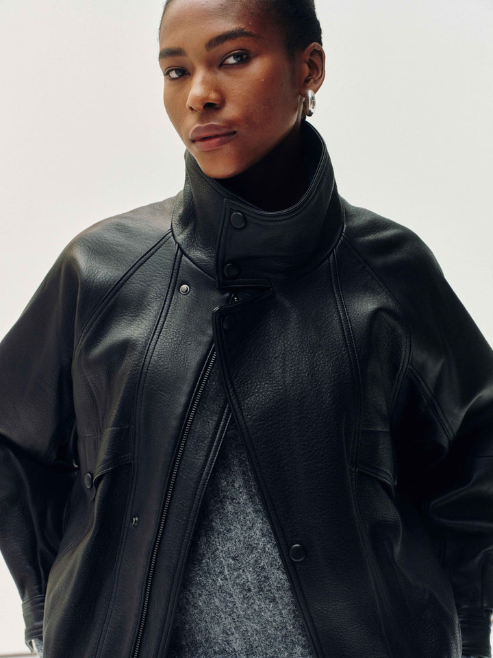 High-Neck New Zealand Leather Jacket