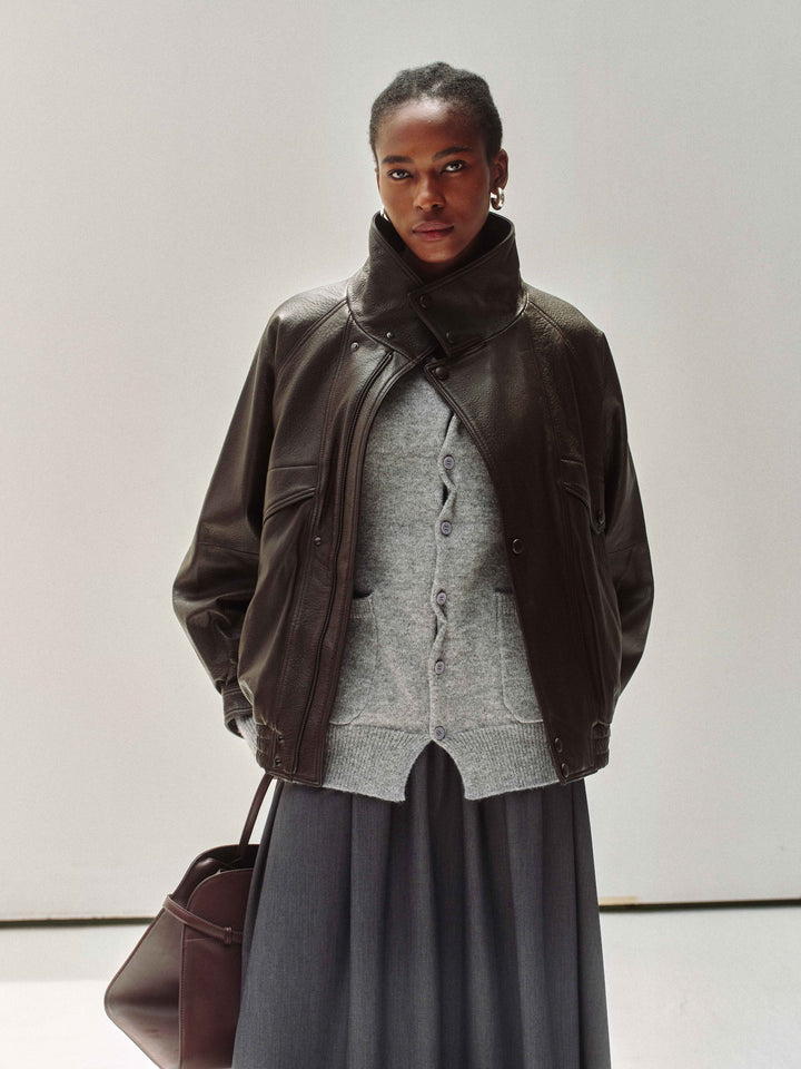 High-Neck New Zealand Leather Jacket