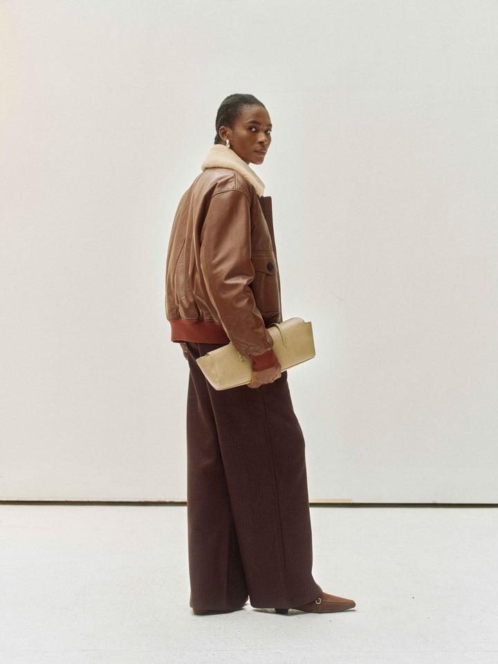 Shearling-Collar Leather Jacket