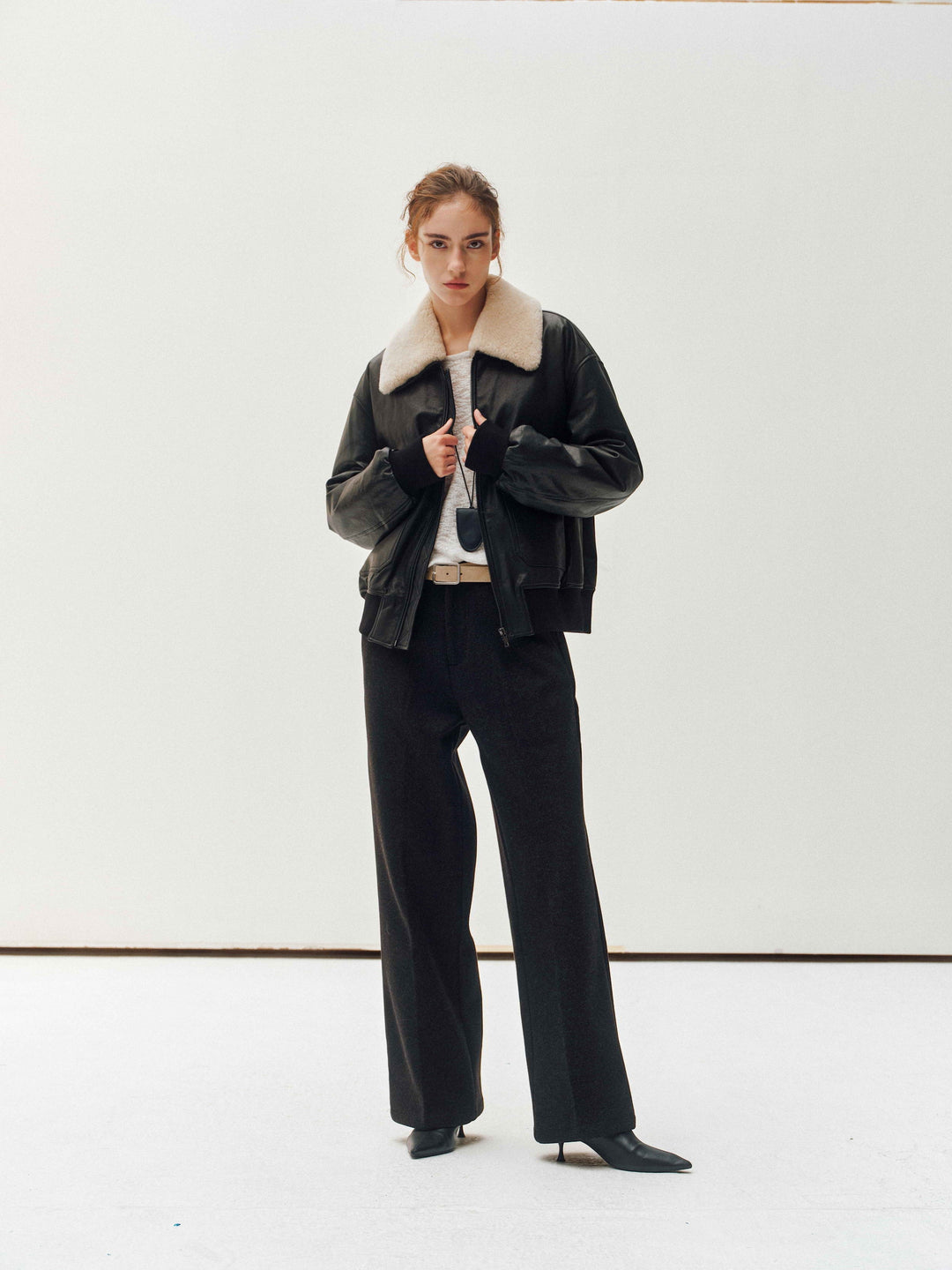 Shearling-Collar Leather Jacket