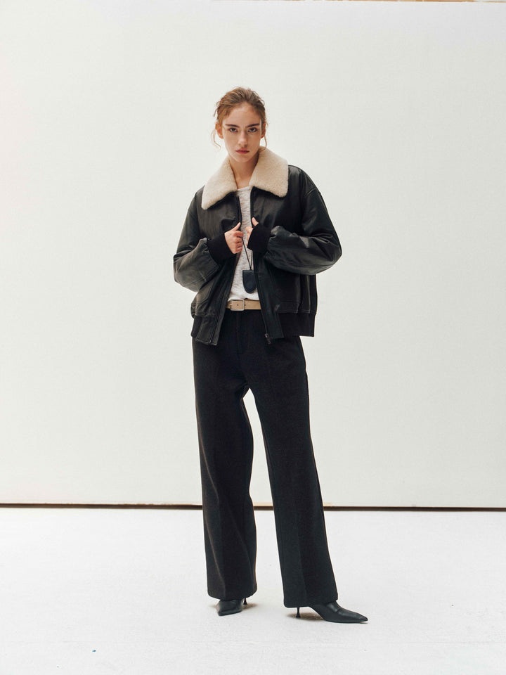 Shearling-Collar Leather Jacket