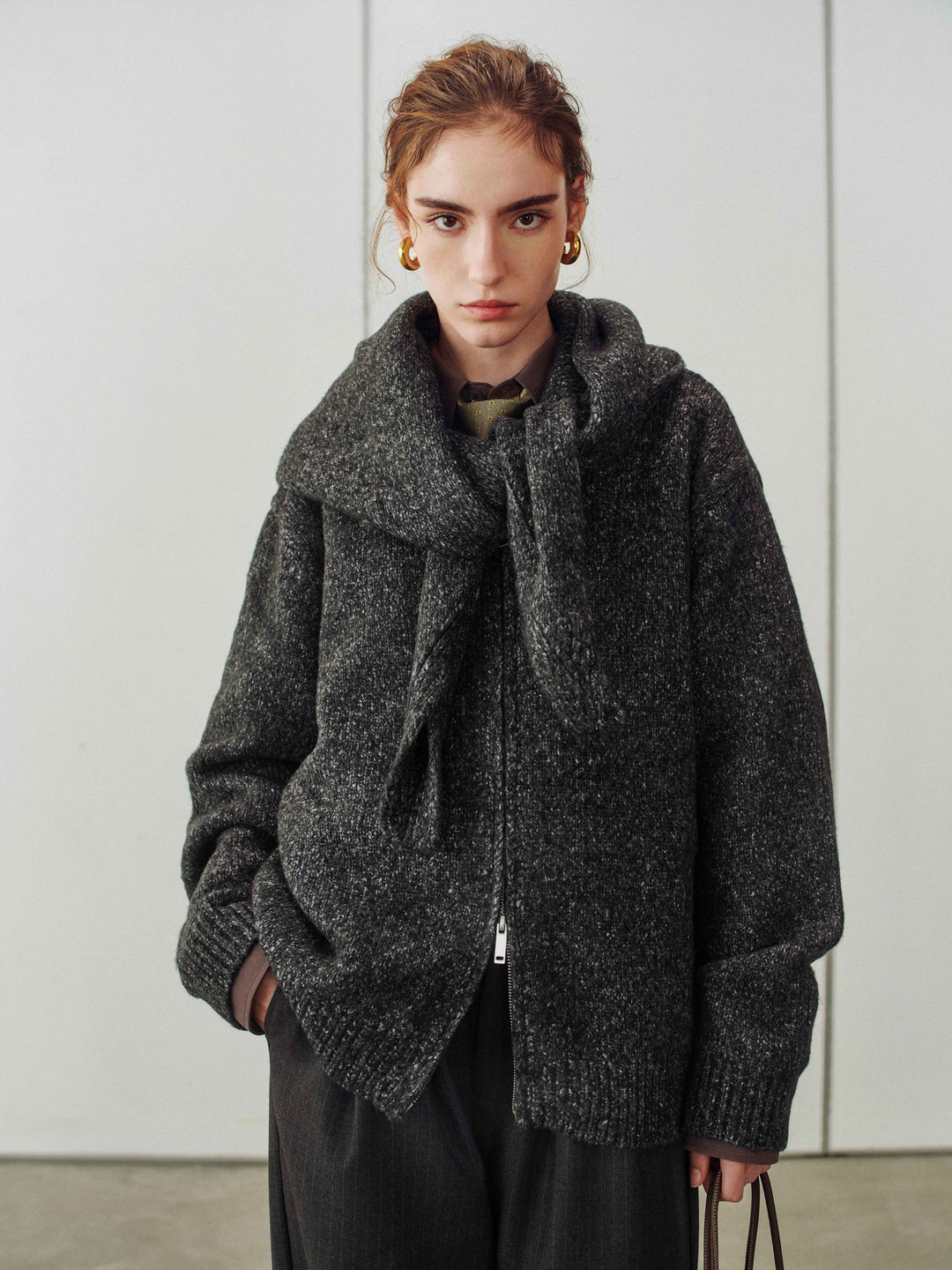 Granule Zip-Up Cardigan &amp; Scarf