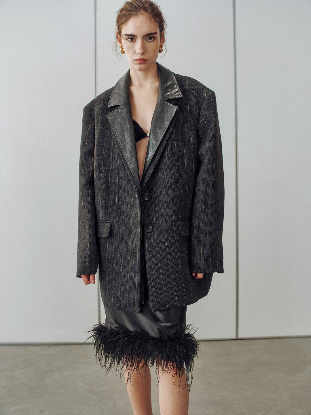 Veloria Feather‑Trim Sheepskin Skirt