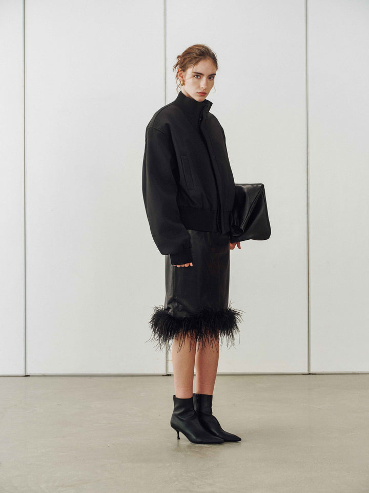 Veloria Feather‑Trim Sheepskin Skirt
