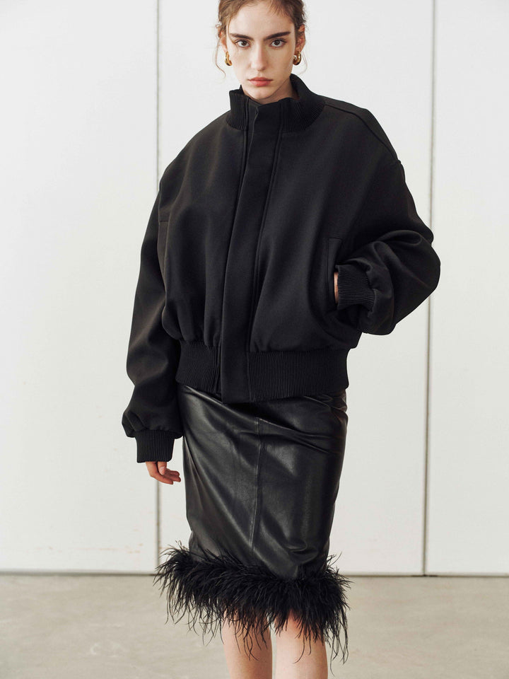 Veloria Feather‑Trim Sheepskin Skirt