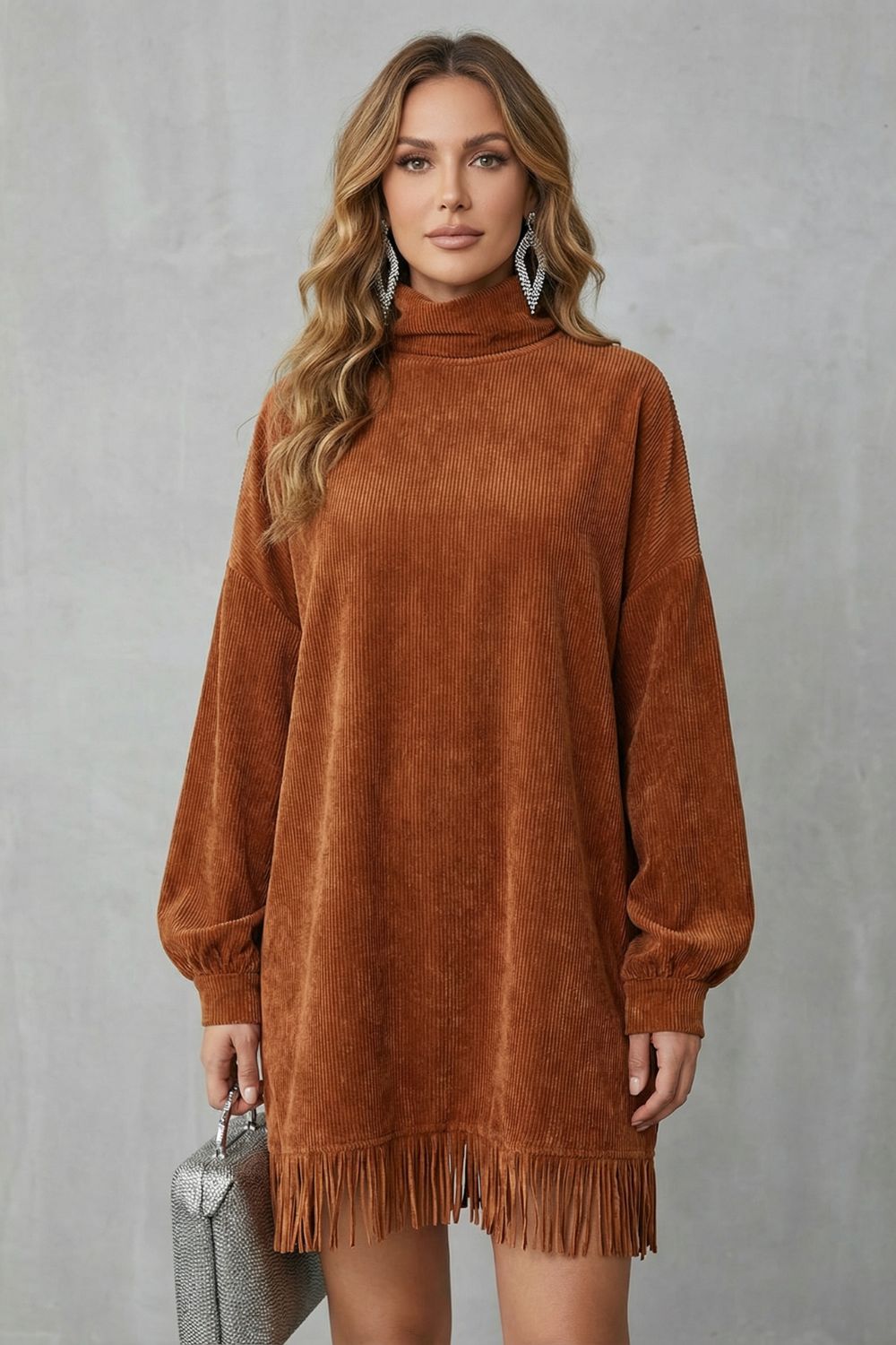 Castellaine – Fringed Charm – Turtleneck Mini Dress