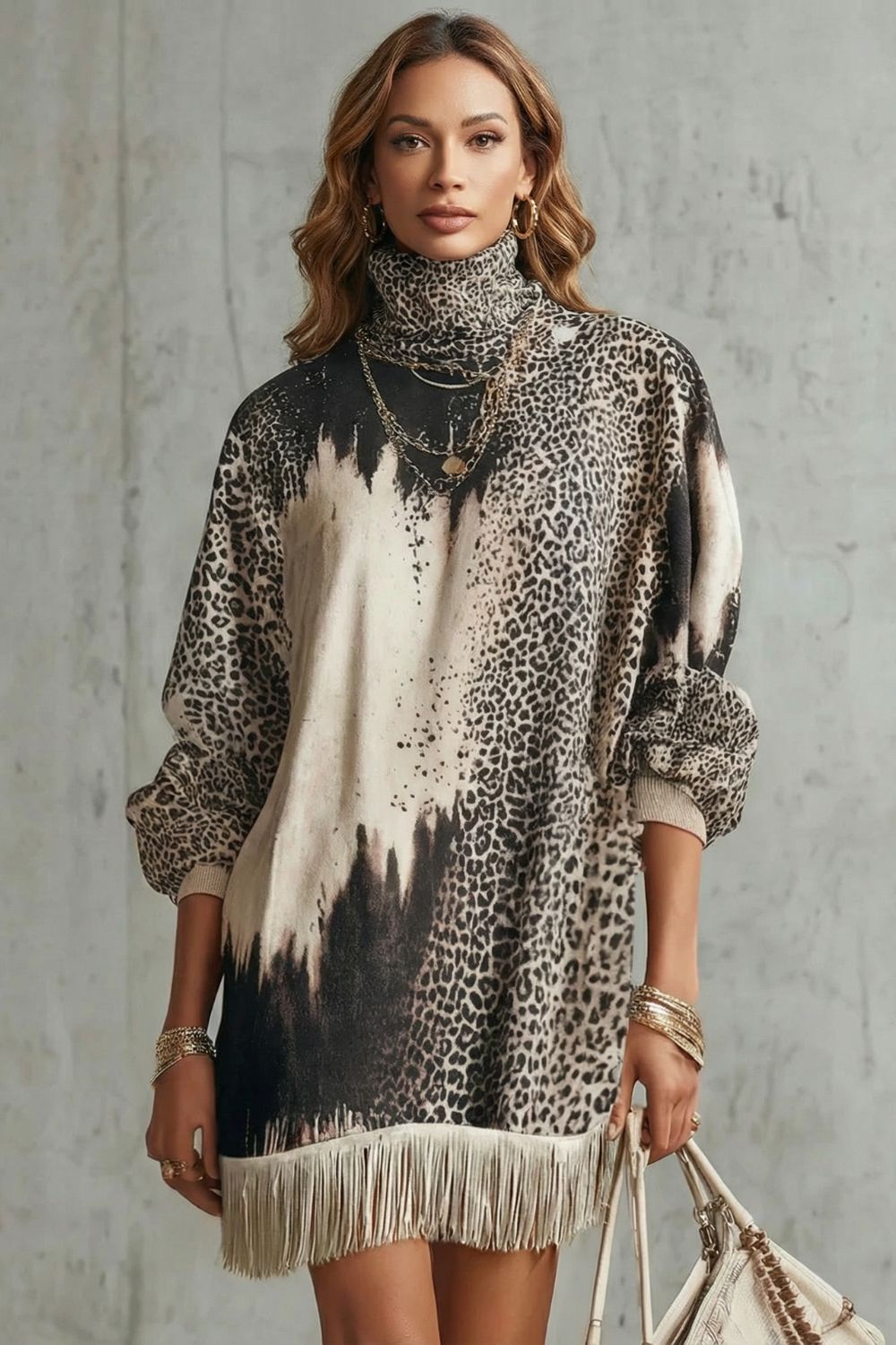 Solenne – Fringed Hemline – Leopard Mini Dress