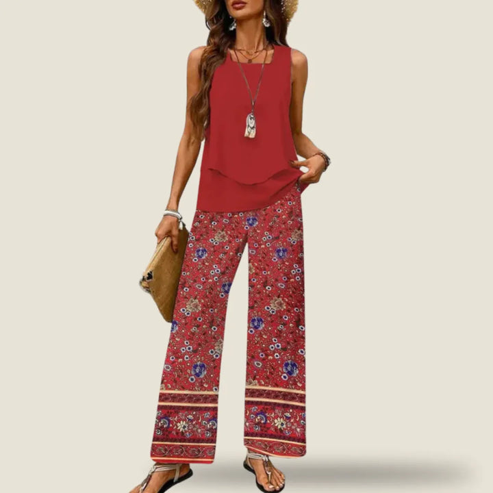 Ovelynra | Sleeveless Top and Wide-Leg Trousers Set
