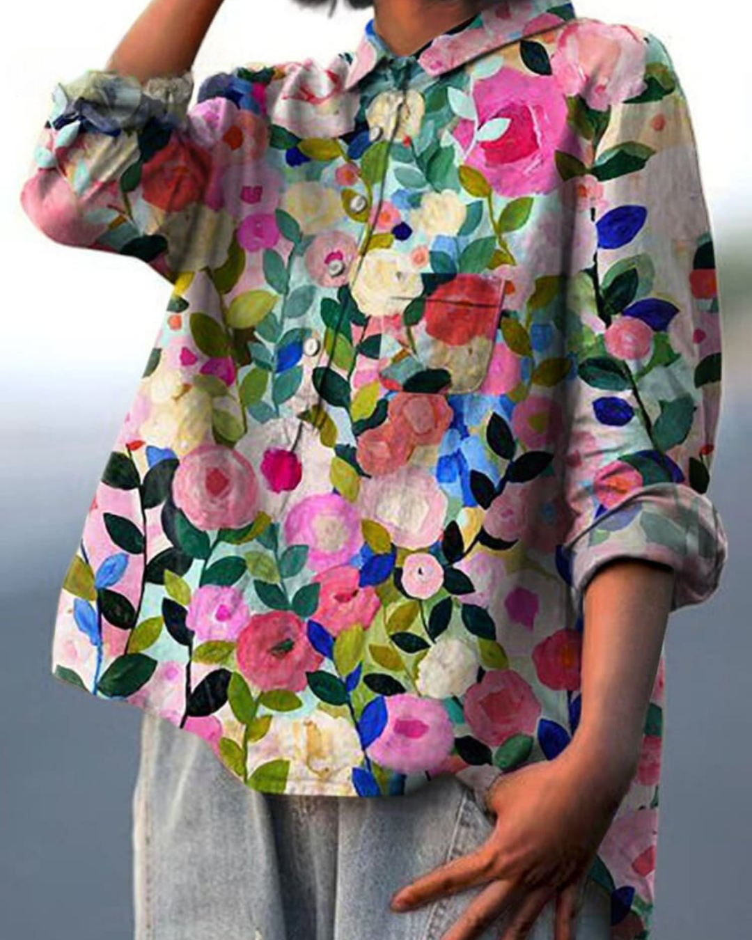 Caroline | Floral Oversized Collar Blouse For Women