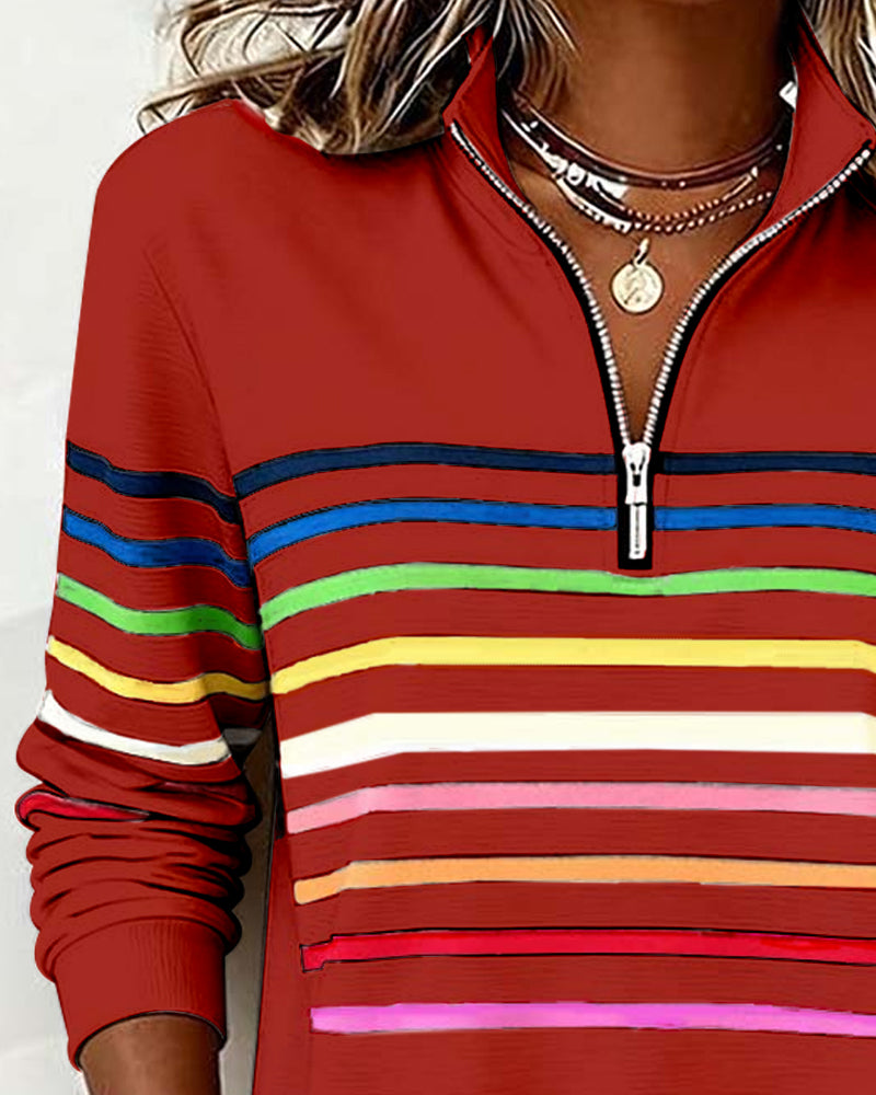 Rosetta | Striped Half Zip Sweatshirt For Women