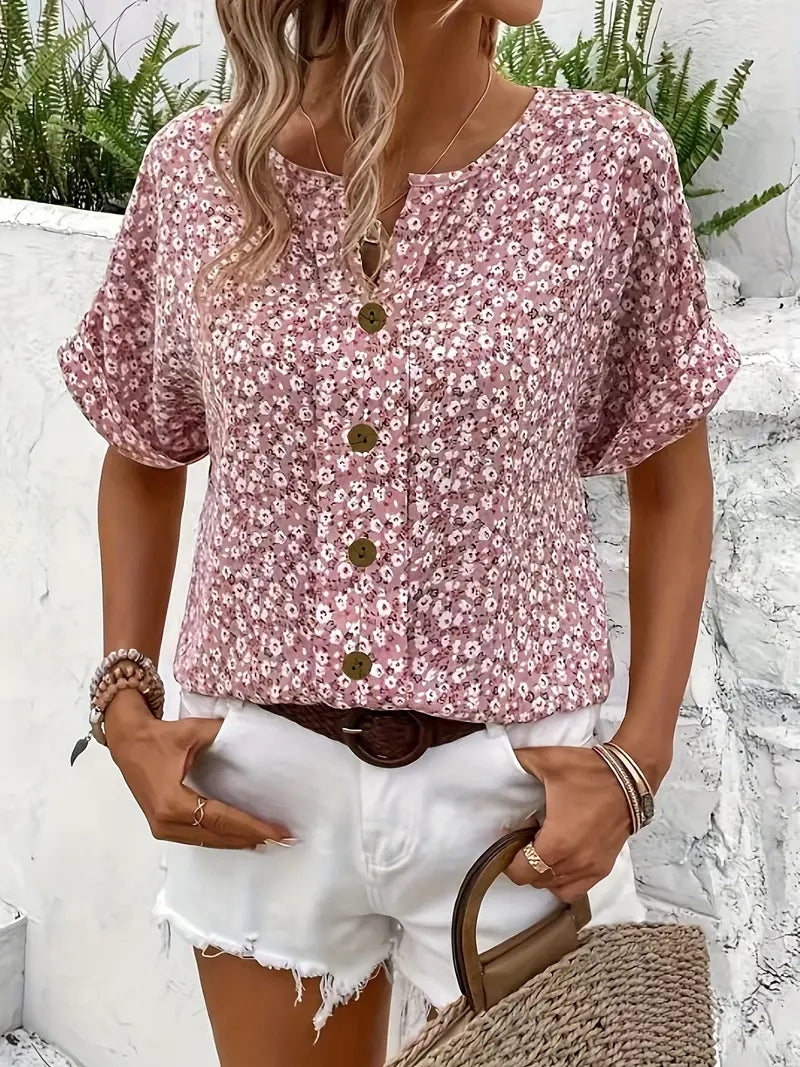 Tamara | Floral Button-Down Blouse With Short Sleeves For Women