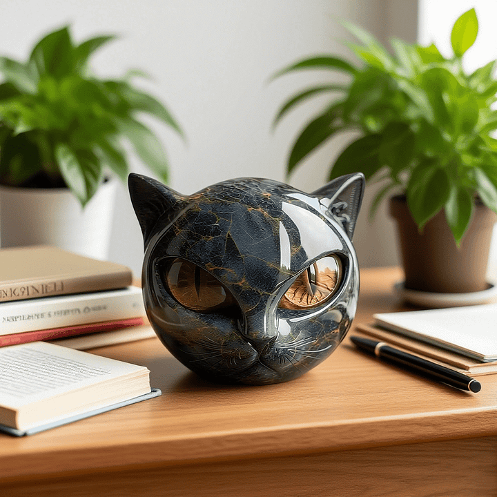 Mystical Black Cat Head Sculpture