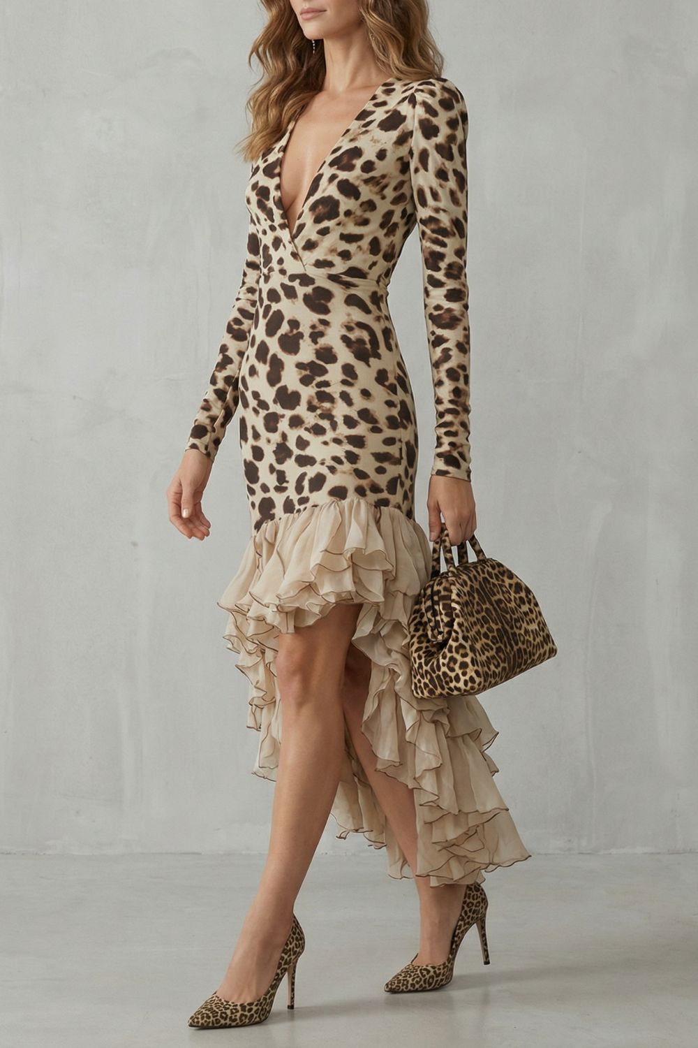 Lioraé – Ruffled Hem – Leopard Print Midi Dress