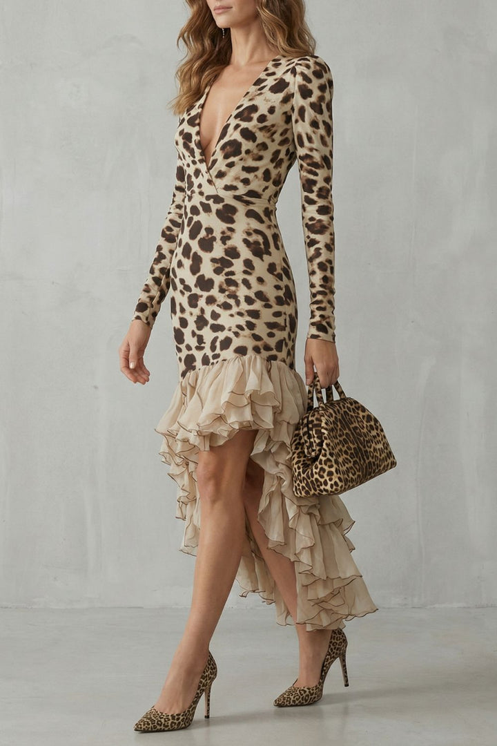 Lioraé – Ruffled Hem – Leopard Print Midi Dress