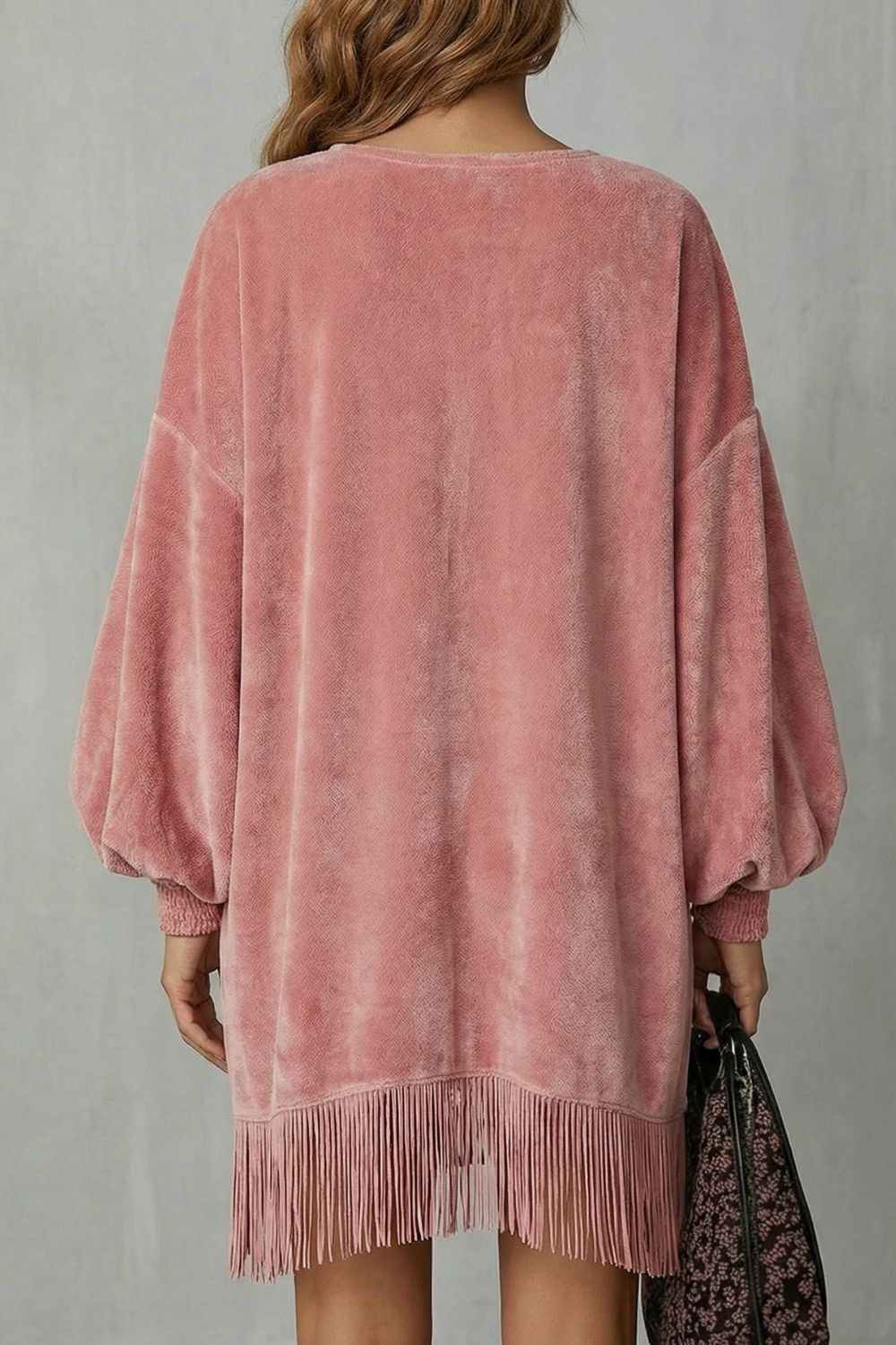 Bellurie – Voluminous Sleeves – Fringe Mini Dress