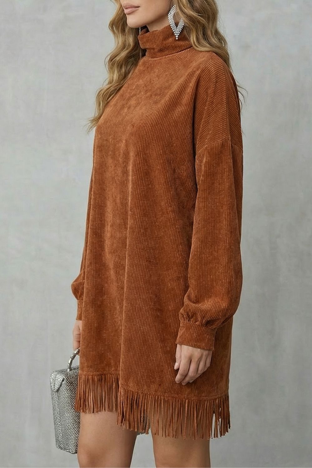 Castellaine – Fringed Charm – Turtleneck Mini Dress