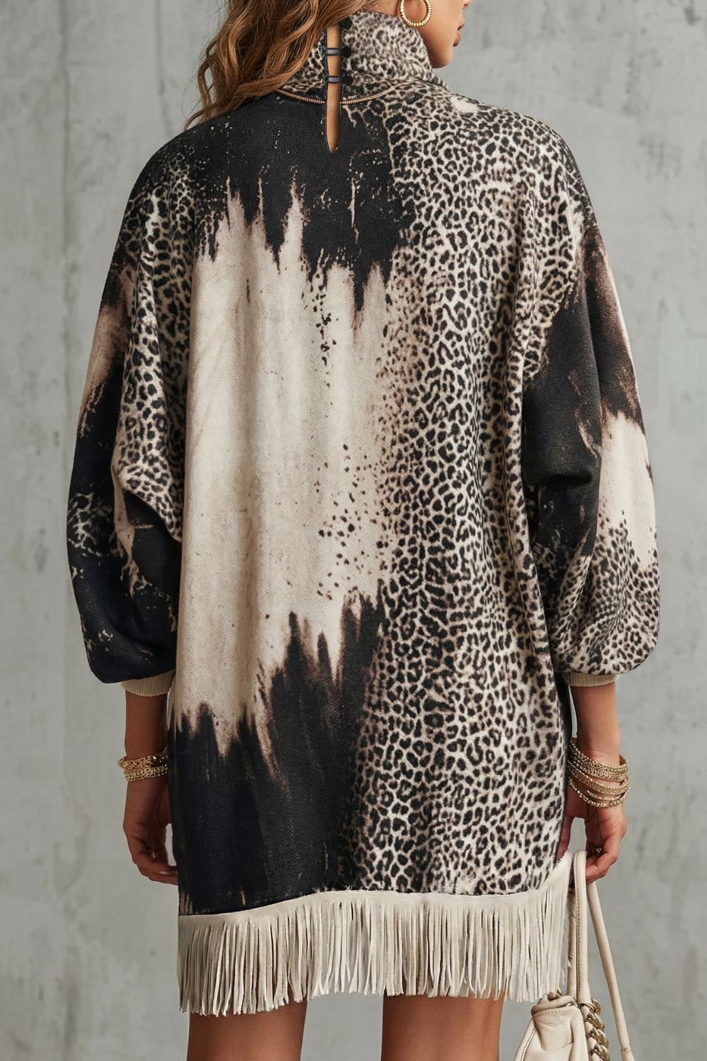 Solenne – Fringed Hemline – Leopard Mini Dress