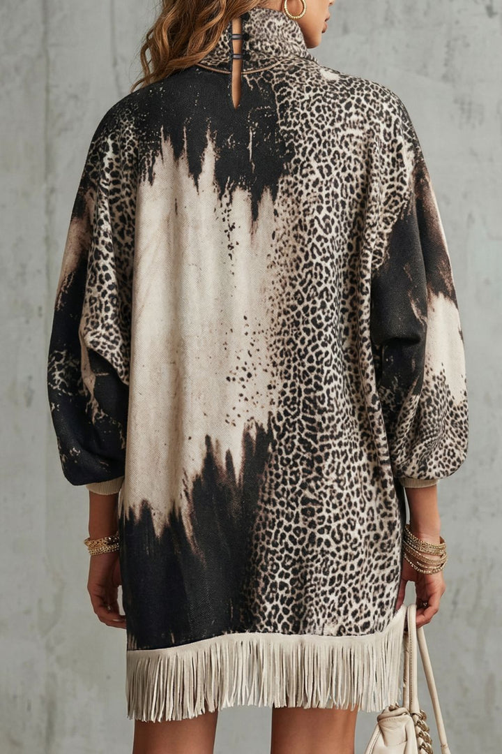Solenne – Fringed Hemline – Leopard Mini Dress
