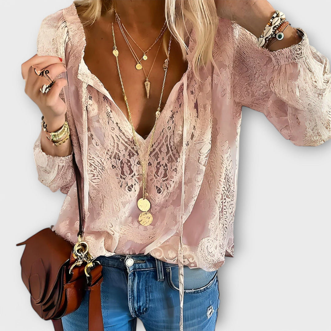 Lisette | V-Neck Lace Blouse For Women