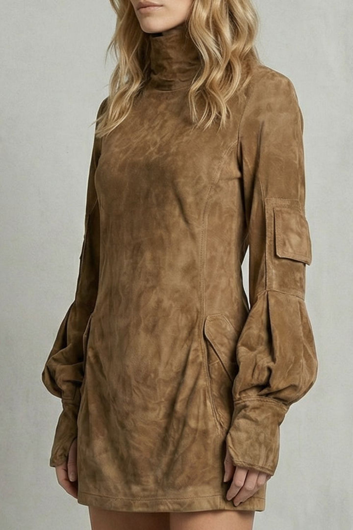 Marcella – High Neck Silhouette – Suede-Effect Mini Dress