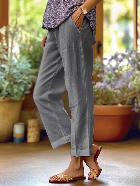 Dalia – Linen Trousers with Turned-Up Hem