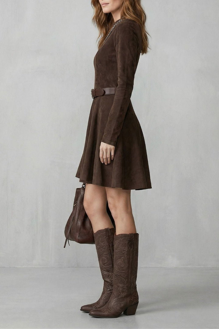 Cavellina – Belted Suede Effect – Mini Dress (Belt Included)