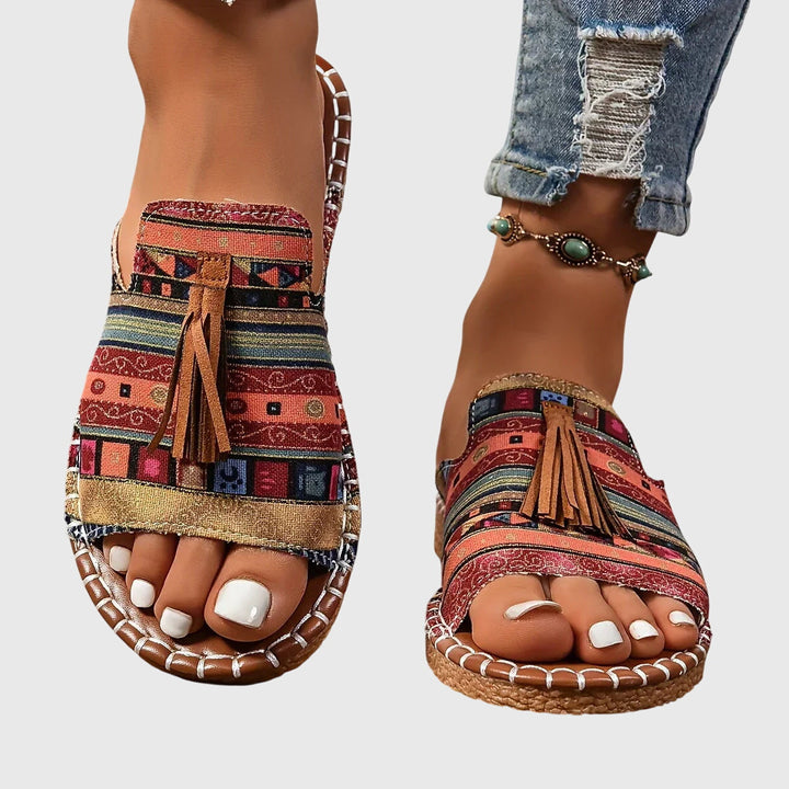 Lorraine | Woven Tassel Slide Sandals For Women