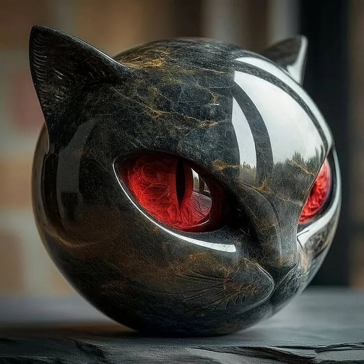 Mystical Black Cat Head Sculpture