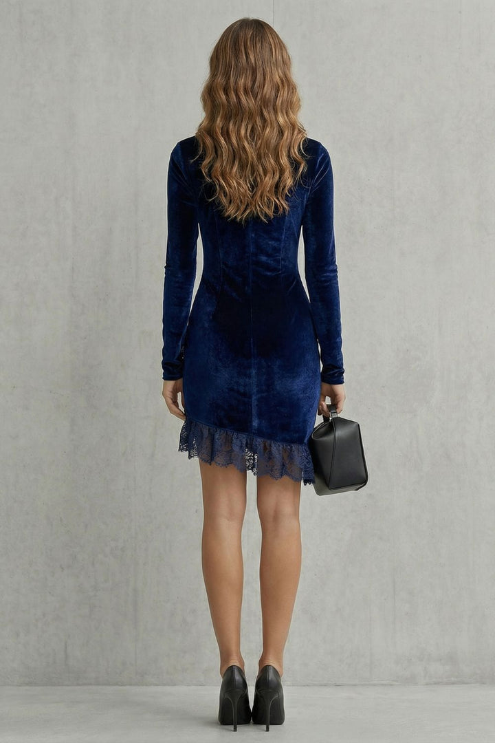 Marzéra – Ruched Lace Trim – Velvet Bodycon Dress