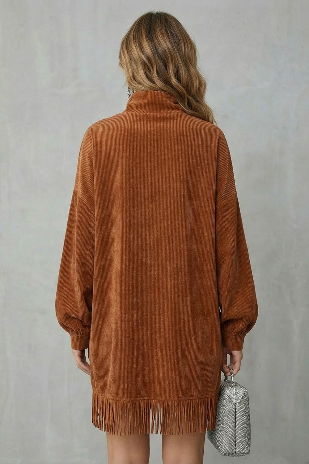 Castellaine – Fringed Charm – Turtleneck Mini Dress