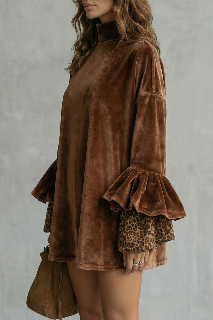 Velanique – Tiered Sleeve Detail – Velvet Mini Dress